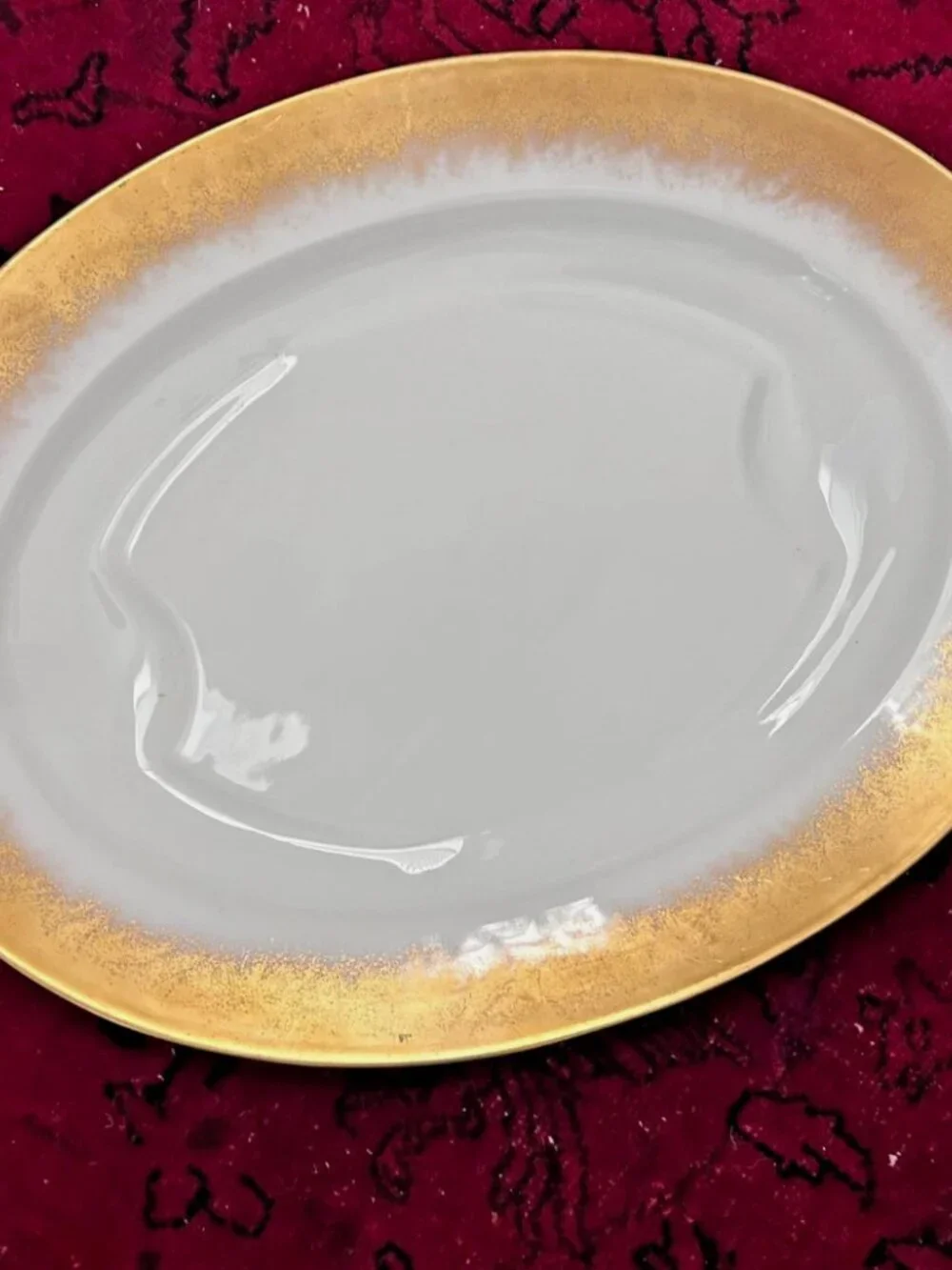 Antique Limoges France Old Abbey 18” White w/Gold Porcelain Serving Platter Tray